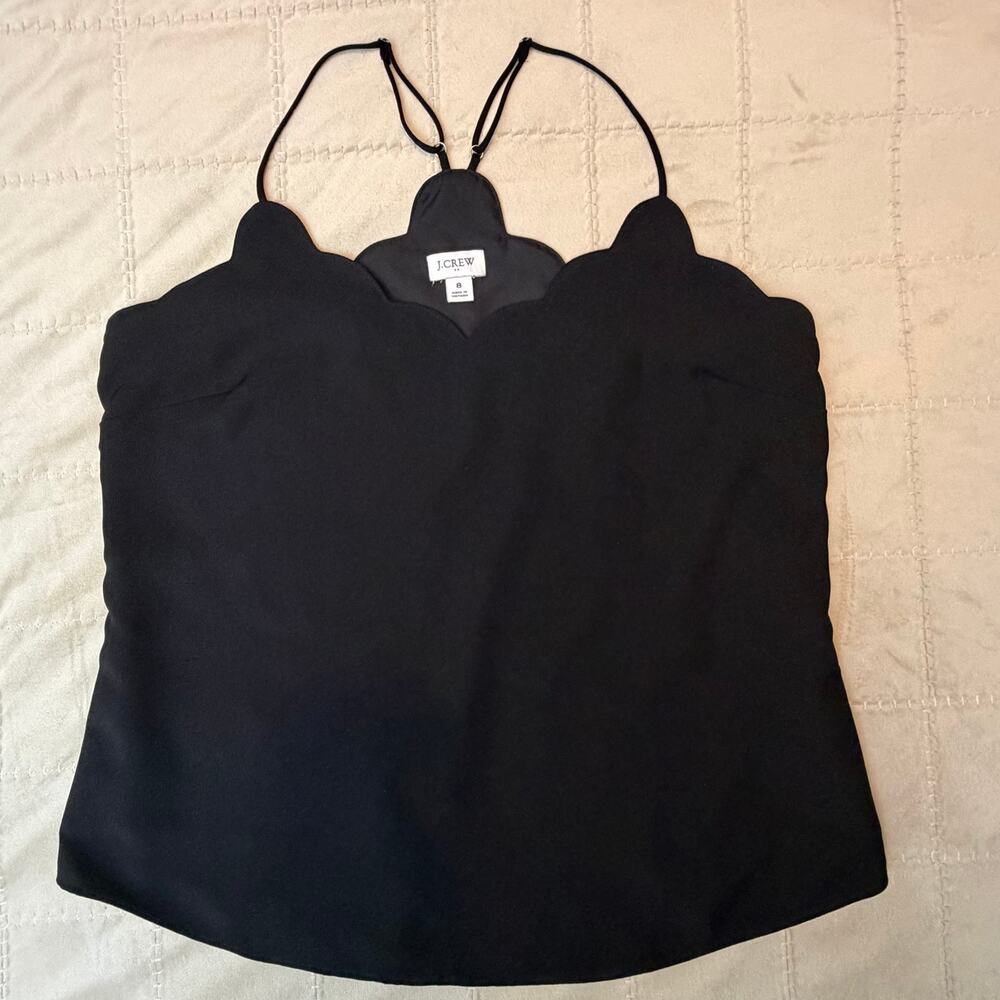 J.Crew Black Scalloped Camisole Cami Top Adjustable Straps Size 8